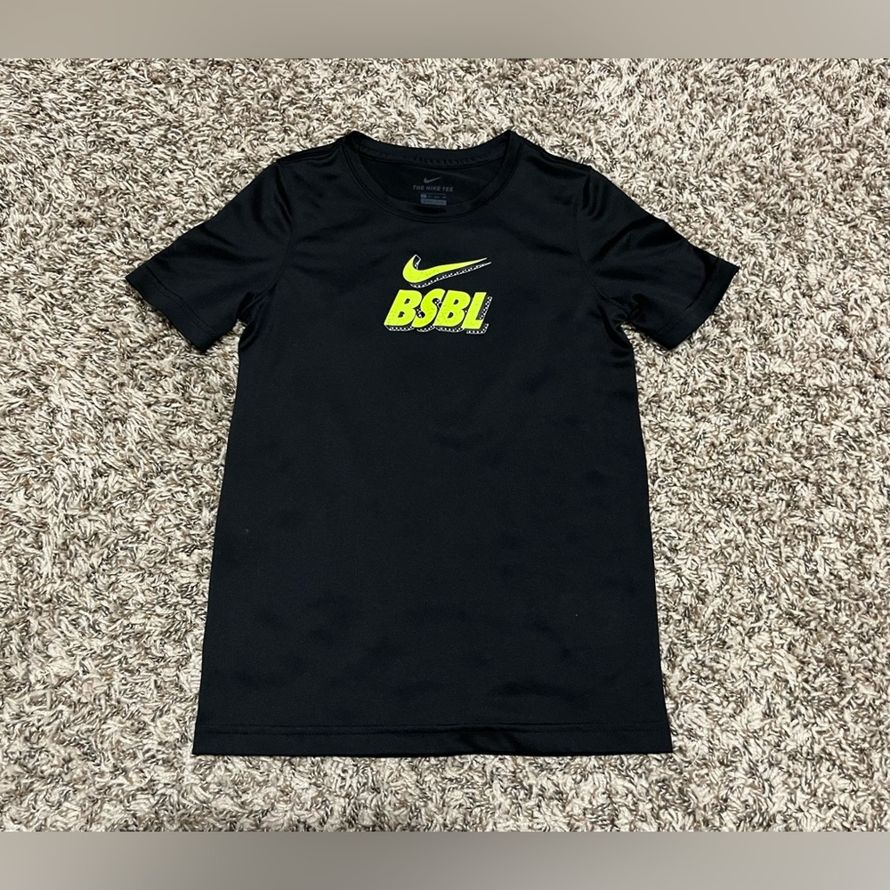 Nike Dri-fit Short Sleeve Baseball T Shirt Black and Neon Green Boys XS